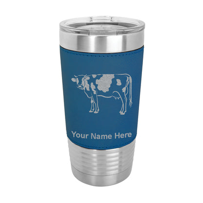 20oz Faux Leather Tumbler Mug, Cow, Personalized Engraving Included - LaserGram Custom Engraved Gifts