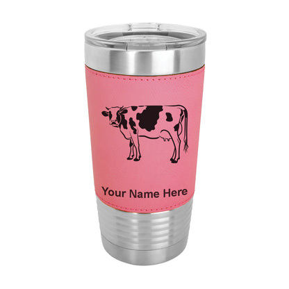 20oz Faux Leather Tumbler Mug, Cow, Personalized Engraving Included - LaserGram Custom Engraved Gifts