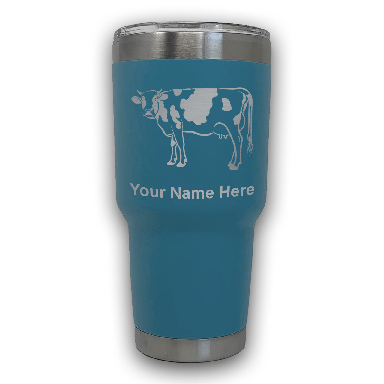 LaserGram 30oz Tumbler Mug, Cow, Personalized Engraving Included