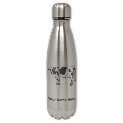 LaserGram Single Wall Water Bottle, Cow, Personalized Engraving Included