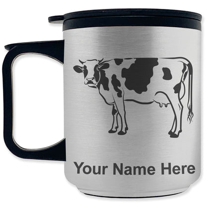 Coffee Travel Mug, Cow, Personalized Engraving Included