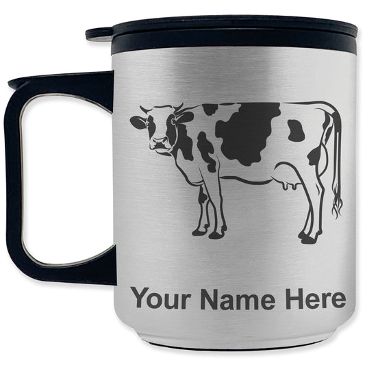 Coffee Travel Mug, Cow, Personalized Engraving Included