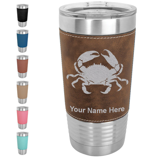 20oz Faux Leather Tumbler Mug, Crab, Personalized Engraving Included - LaserGram Custom Engraved Gifts