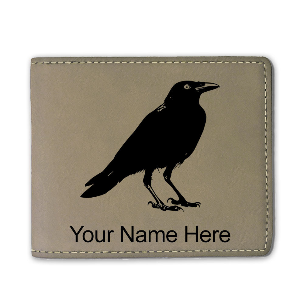 Faux Leather Bi-Fold Wallet, Crow, Personalized Engraving Included