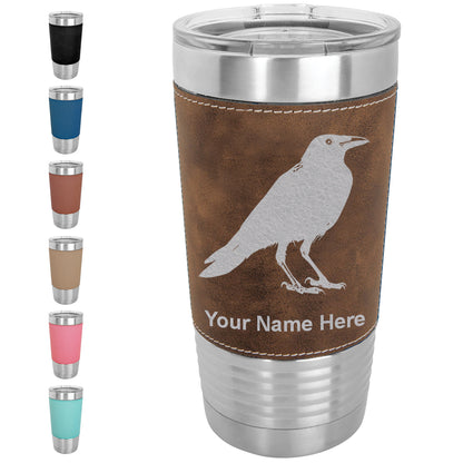 20oz Faux Leather Tumbler Mug, Crow, Personalized Engraving Included - LaserGram Custom Engraved Gifts