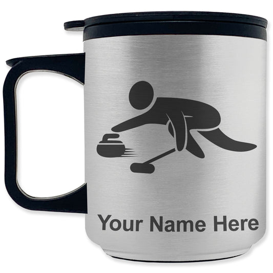 Coffee Travel Mug, Curling Figure, Personalized Engraving Included