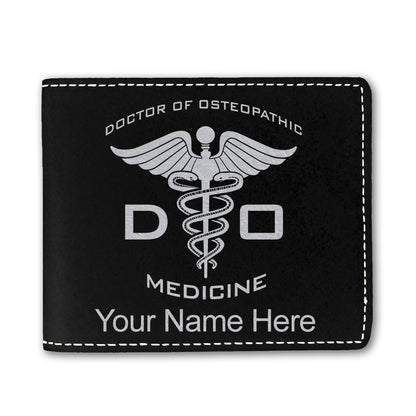 Faux Leather Bi-Fold Wallet, DO Doctor of Osteopathic Medicine, Personalized Engraving Included