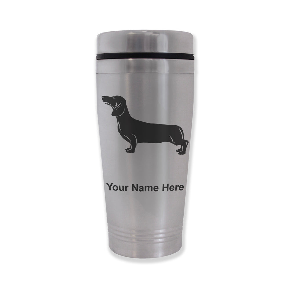 Commuter Travel Mug, Dachshund Dog, Personalized Engraving Included