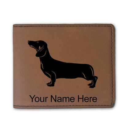 Faux Leather Bi-Fold Wallet, Dachshund Dog, Personalized Engraving Included