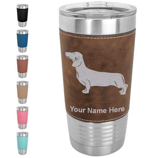 20oz Faux Leather Tumbler Mug, Dachshund Dog, Personalized Engraving Included - LaserGram Custom Engraved Gifts