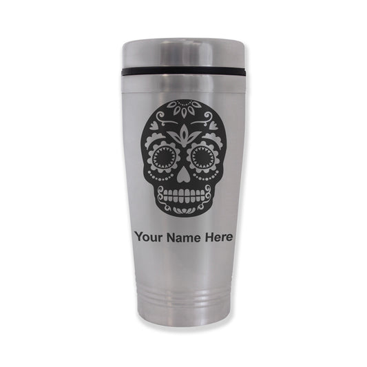 Commuter Travel Mug, Day of the Dead, Personalized Engraving Included