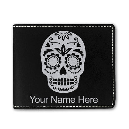 Faux Leather Bi-Fold Wallet, Day of the Dead, Personalized Engraving Included