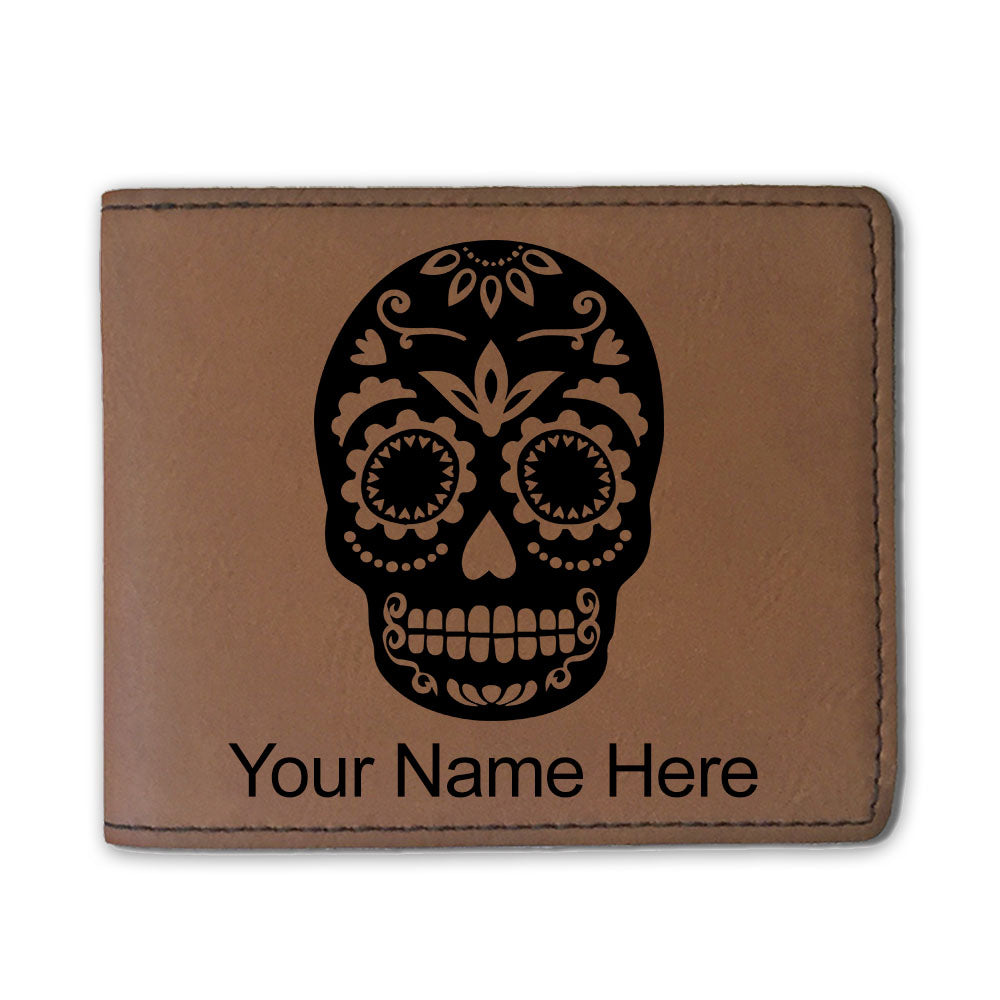 Faux Leather Bi-Fold Wallet, Day of the Dead, Personalized Engraving Included