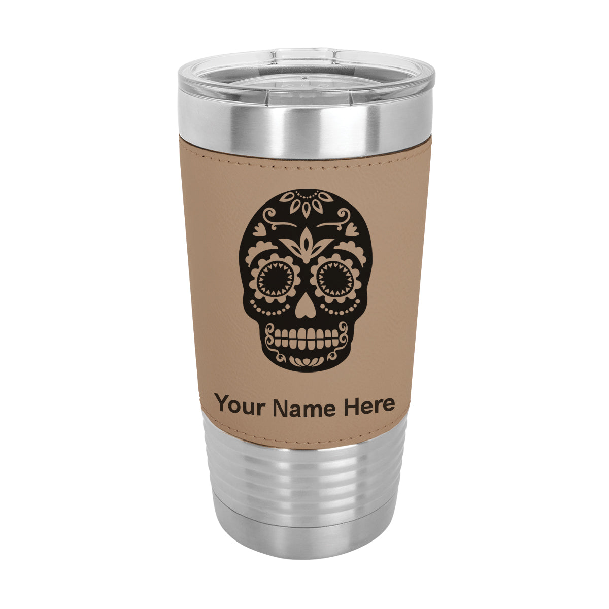 20oz Faux Leather Tumbler Mug, Day of the Dead, Personalized Engraving Included - LaserGram Custom Engraved Gifts