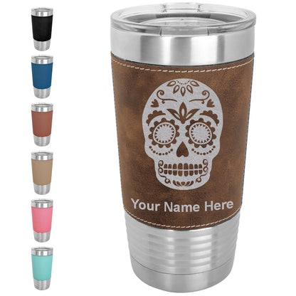 20oz Faux Leather Tumbler Mug, Day of the Dead, Personalized Engraving Included - LaserGram Custom Engraved Gifts