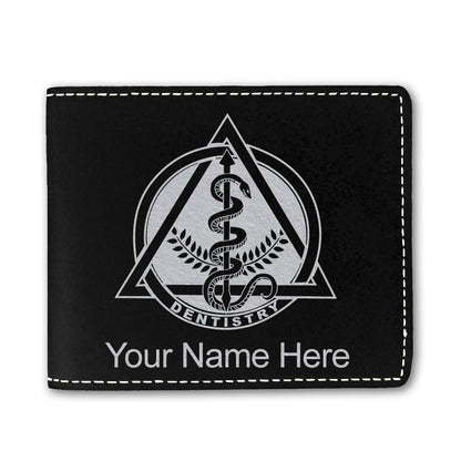 Faux Leather Bi-Fold Wallet, Dentist Symbol, Personalized Engraving Included