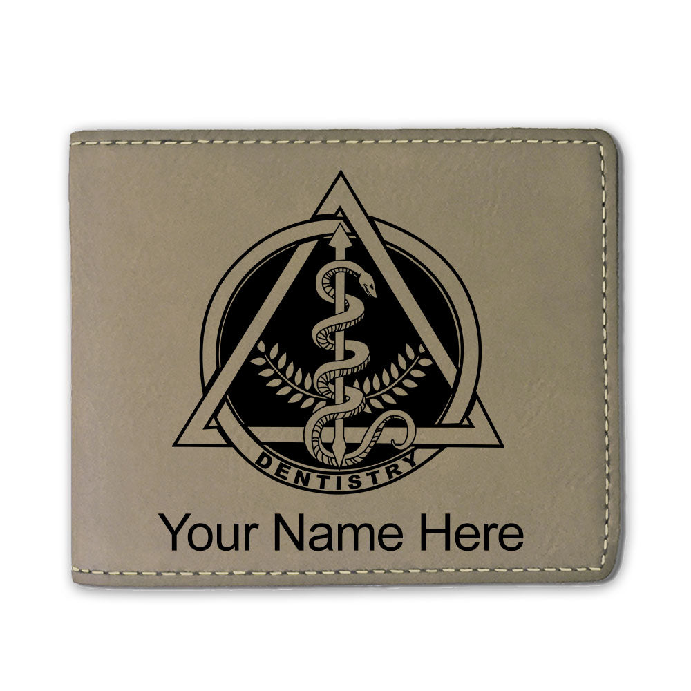 Faux Leather Bi-Fold Wallet, Dentist Symbol, Personalized Engraving Included