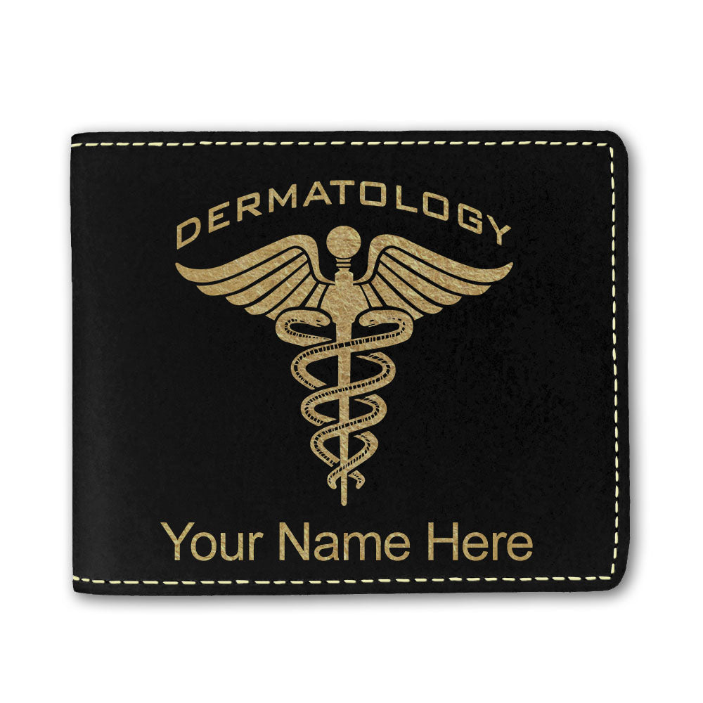 Faux Leather Bi-Fold Wallet, Dermatology, Personalized Engraving Included