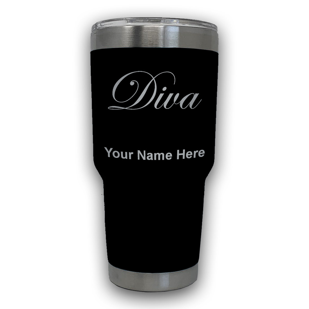 LaserGram 30oz Tumbler Mug, Diva, Personalized Engraving Included