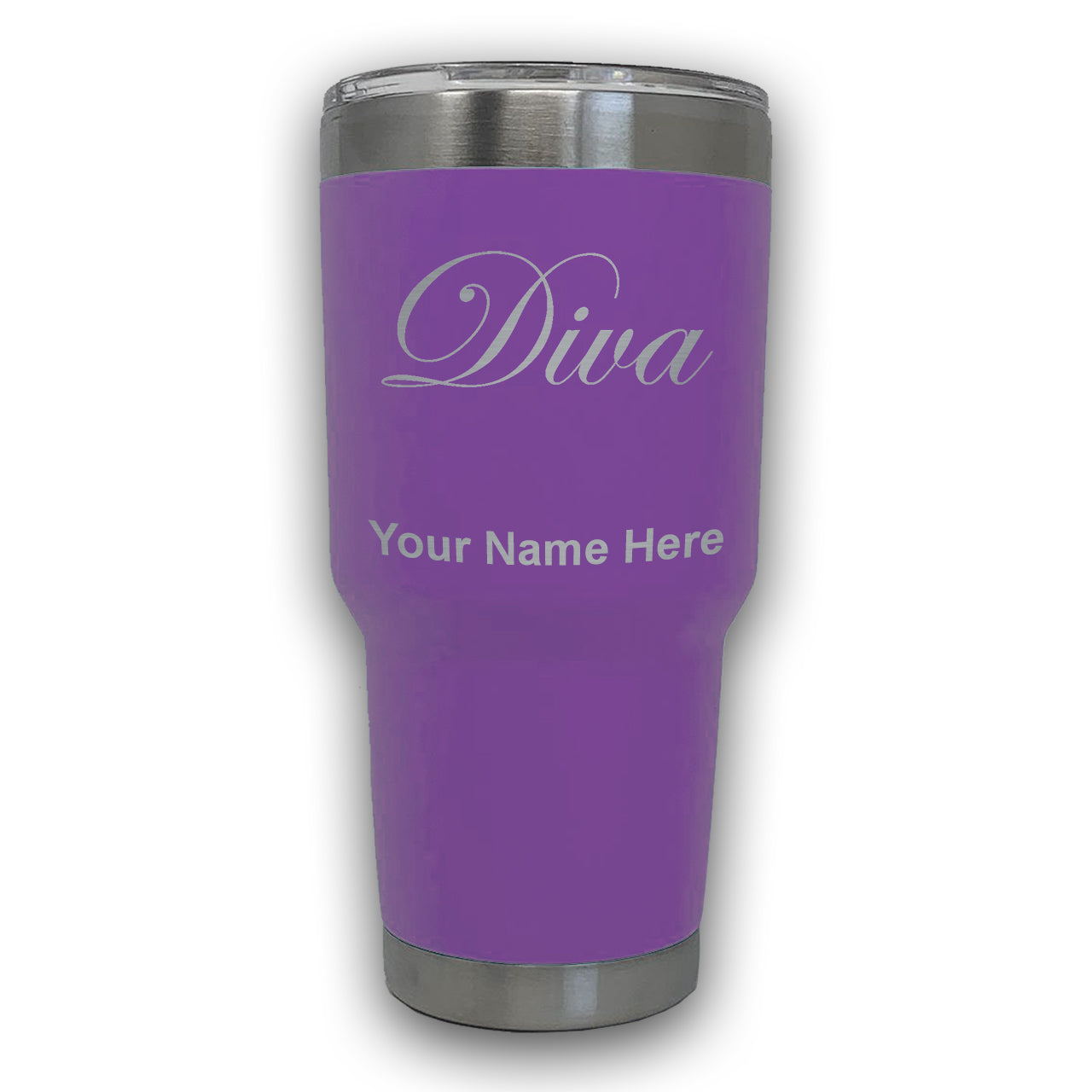 LaserGram 30oz Tumbler Mug, Diva, Personalized Engraving Included