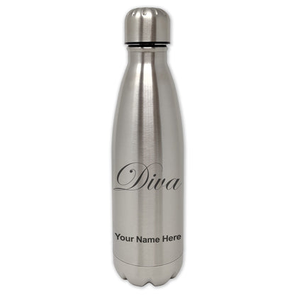 LaserGram Single Wall Water Bottle, Diva, Personalized Engraving Included