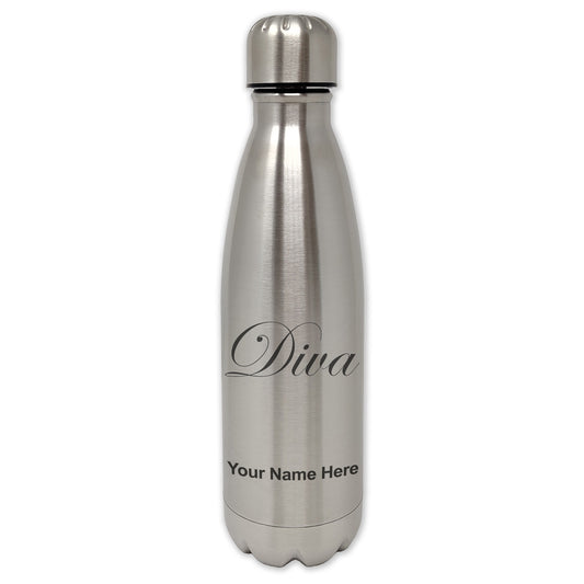 LaserGram Single Wall Water Bottle, Diva, Personalized Engraving Included