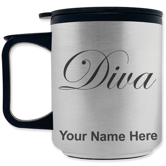 Coffee Travel Mug, Diva, Personalized Engraving Included