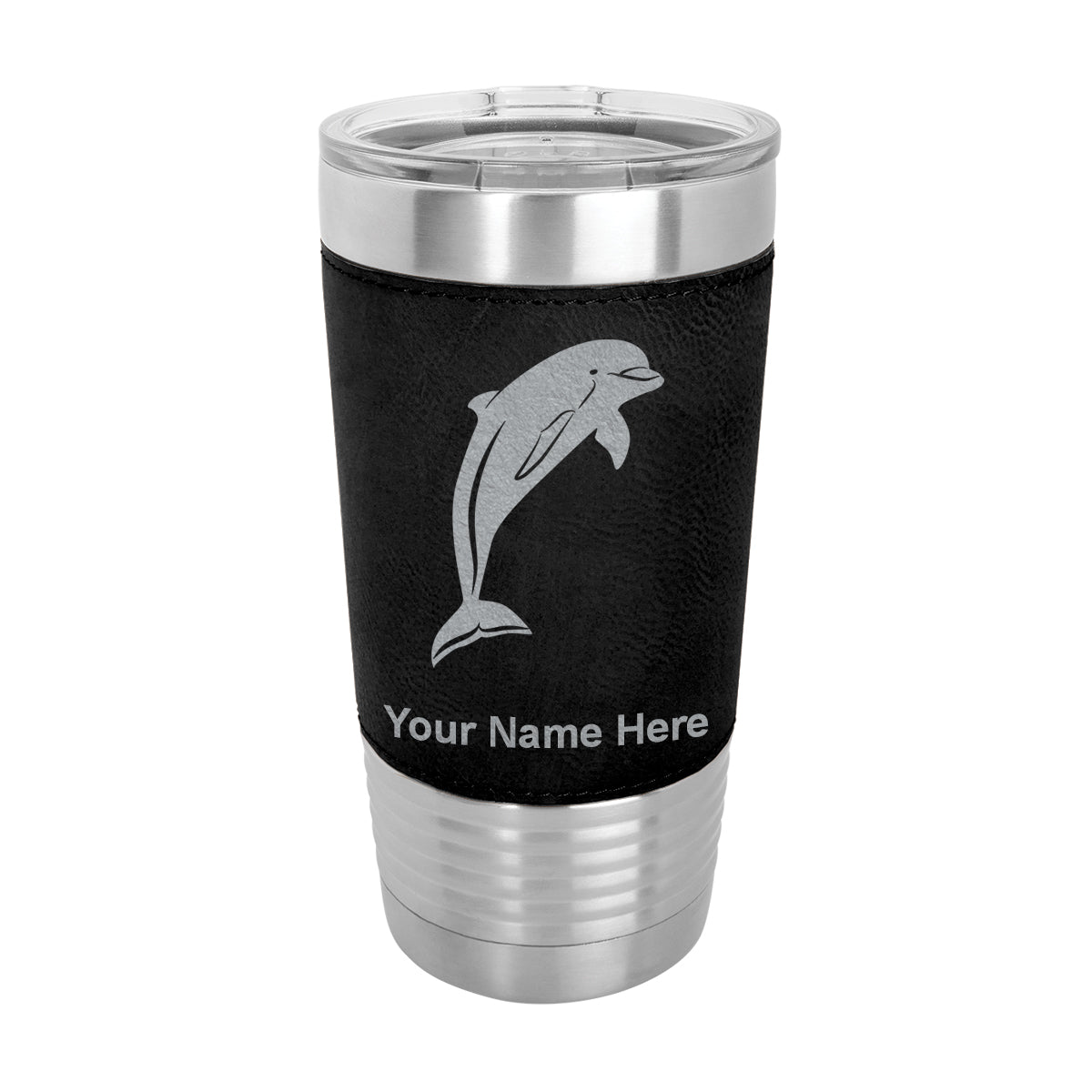 20oz Faux Leather Tumbler Mug, Dolphin, Personalized Engraving Included - LaserGram Custom Engraved Gifts