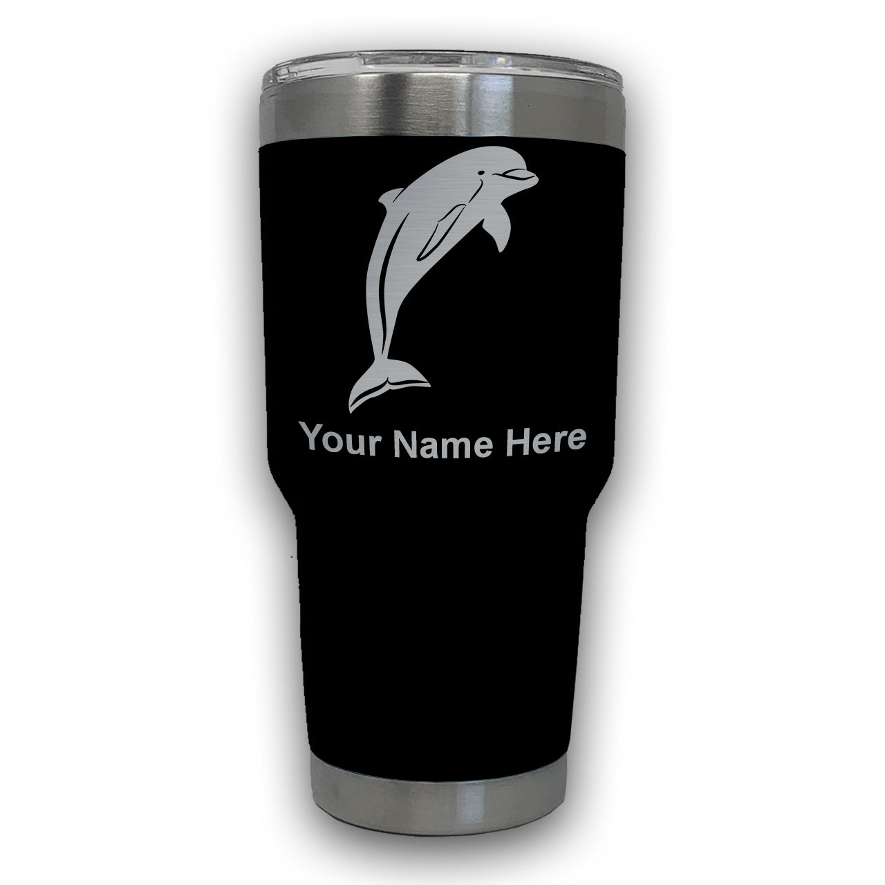 LaserGram 30oz Tumbler Mug, Dolphin, Personalized Engraving Included