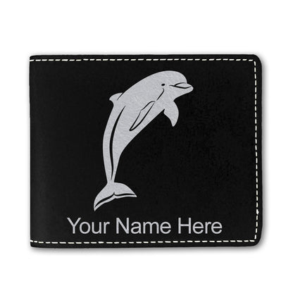 Faux Leather Bi-Fold Wallet, Dolphin, Personalized Engraving Included