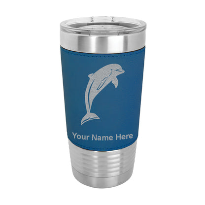 20oz Faux Leather Tumbler Mug, Dolphin, Personalized Engraving Included - LaserGram Custom Engraved Gifts