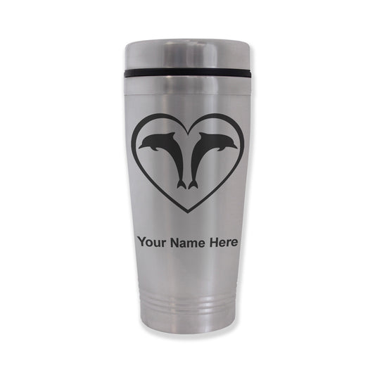 Commuter Travel Mug, Dolphin Heart, Personalized Engraving Included