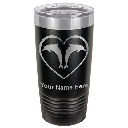 20oz Vacuum Insulated Tumbler Mug, Dolphin Heart, Personalized Engraving Included