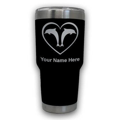 LaserGram 30oz Tumbler Mug, Dolphin Heart, Personalized Engraving Included