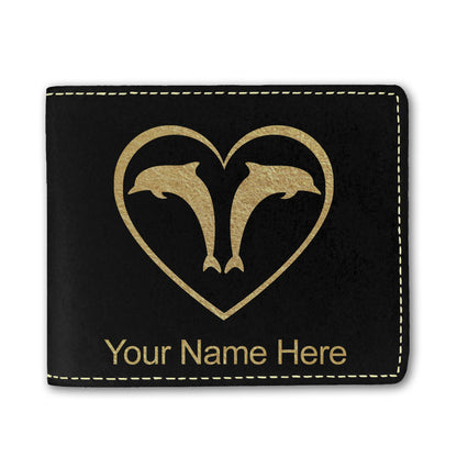 Faux Leather Bi-Fold Wallet, Dolphin Heart, Personalized Engraving Included