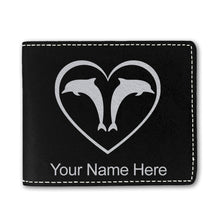 Load image into Gallery viewer, Faux Leather Bi-Fold Wallet, Dolphin Heart, Personalized Engraving Included
