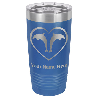 20oz Vacuum Insulated Tumbler Mug, Dolphin Heart, Personalized Engraving Included