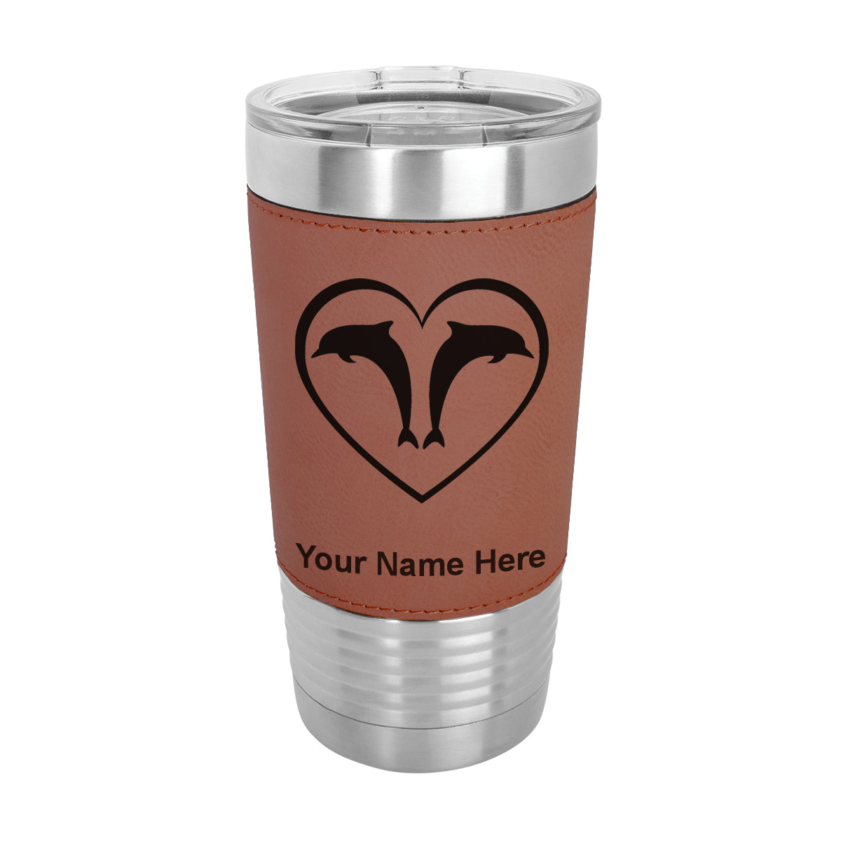 20oz Faux Leather Tumbler Mug, Dolphin Heart, Personalized Engraving Included - LaserGram Custom Engraved Gifts
