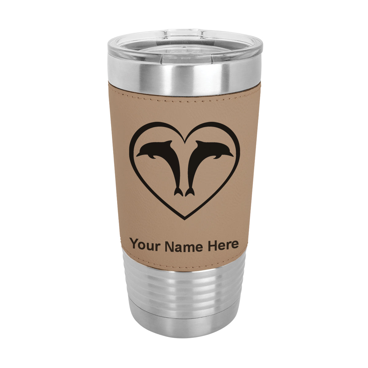 20oz Faux Leather Tumbler Mug, Dolphin Heart, Personalized Engraving Included - LaserGram Custom Engraved Gifts