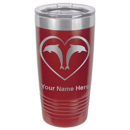 20oz Vacuum Insulated Tumbler Mug, Dolphin Heart, Personalized Engraving Included