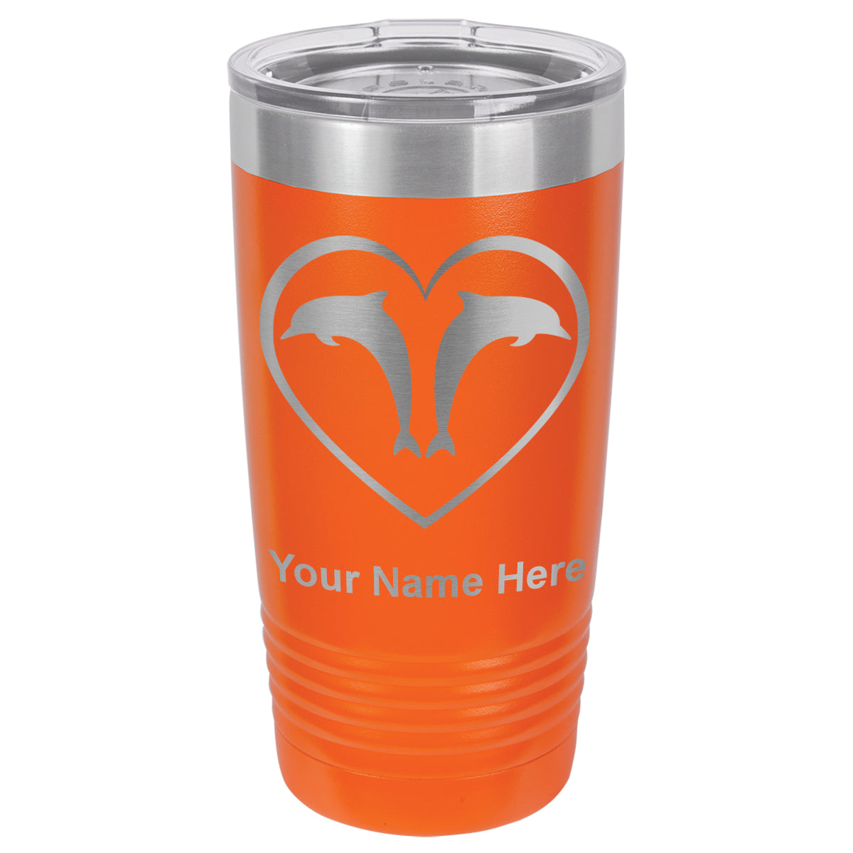 20oz Vacuum Insulated Tumbler Mug, Dolphin Heart, Personalized Engraving Included