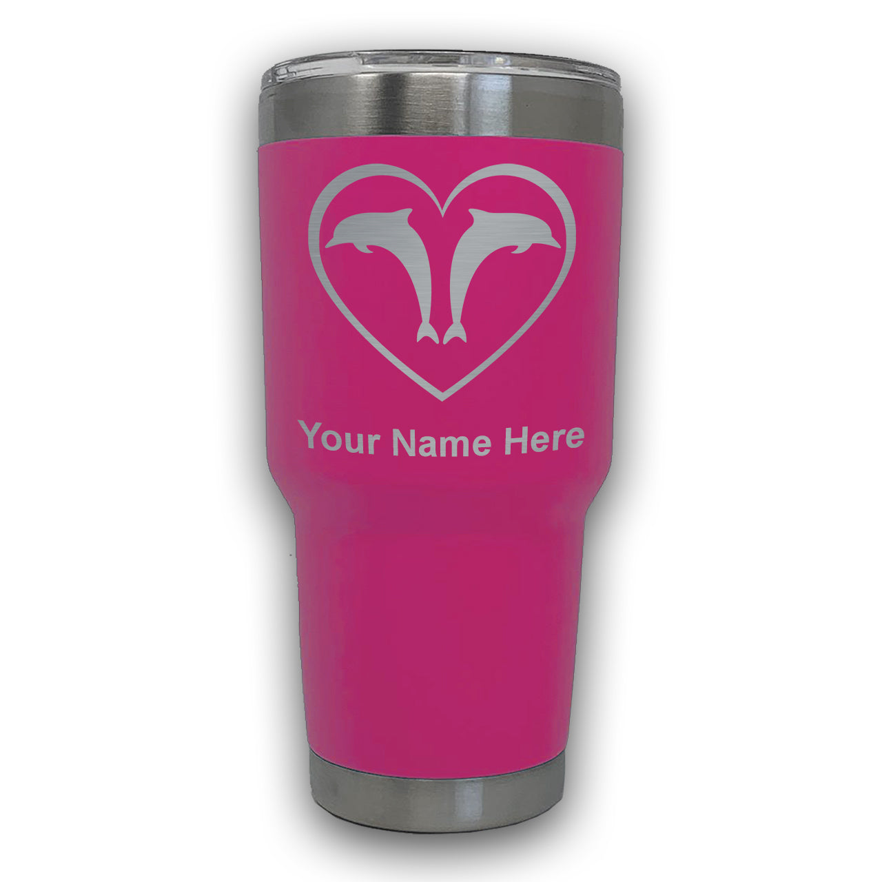 LaserGram 30oz Tumbler Mug, Dolphin Heart, Personalized Engraving Included