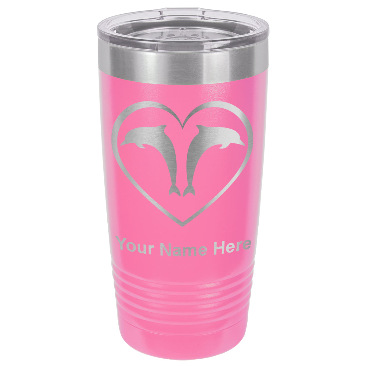 20oz Vacuum Insulated Tumbler Mug, Dolphin Heart, Personalized Engraving Included