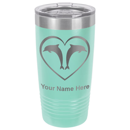 20oz Vacuum Insulated Tumbler Mug, Dolphin Heart, Personalized Engraving Included