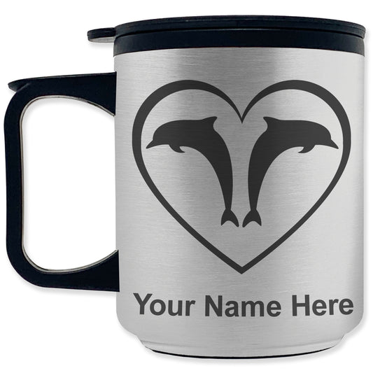 Coffee Travel Mug, Dolphin Heart, Personalized Engraving Included