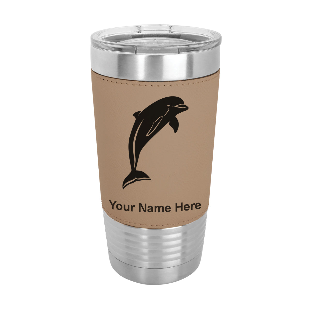 20oz Faux Leather Tumbler Mug, Dolphin, Personalized Engraving Included - LaserGram Custom Engraved Gifts