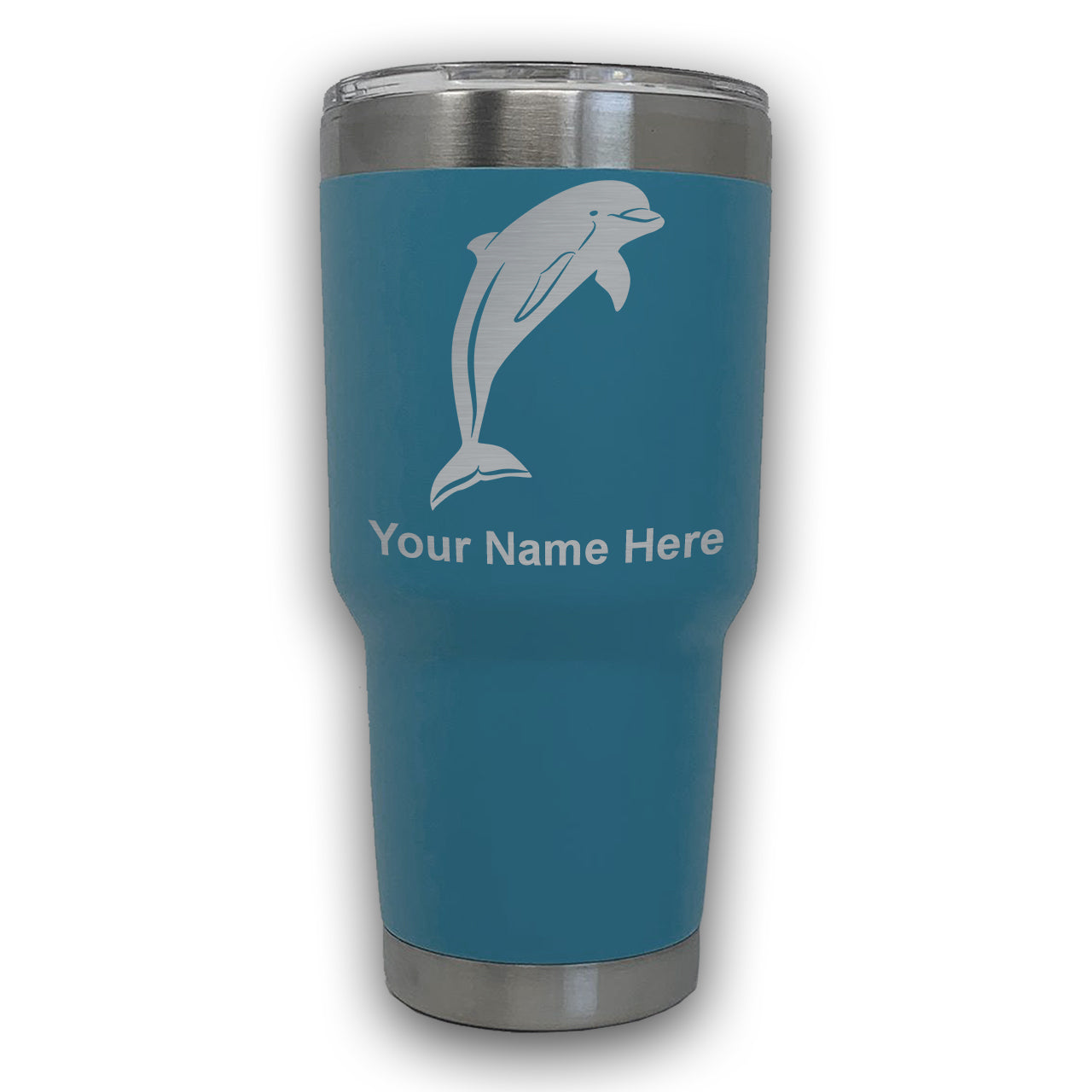 LaserGram 30oz Tumbler Mug, Dolphin, Personalized Engraving Included