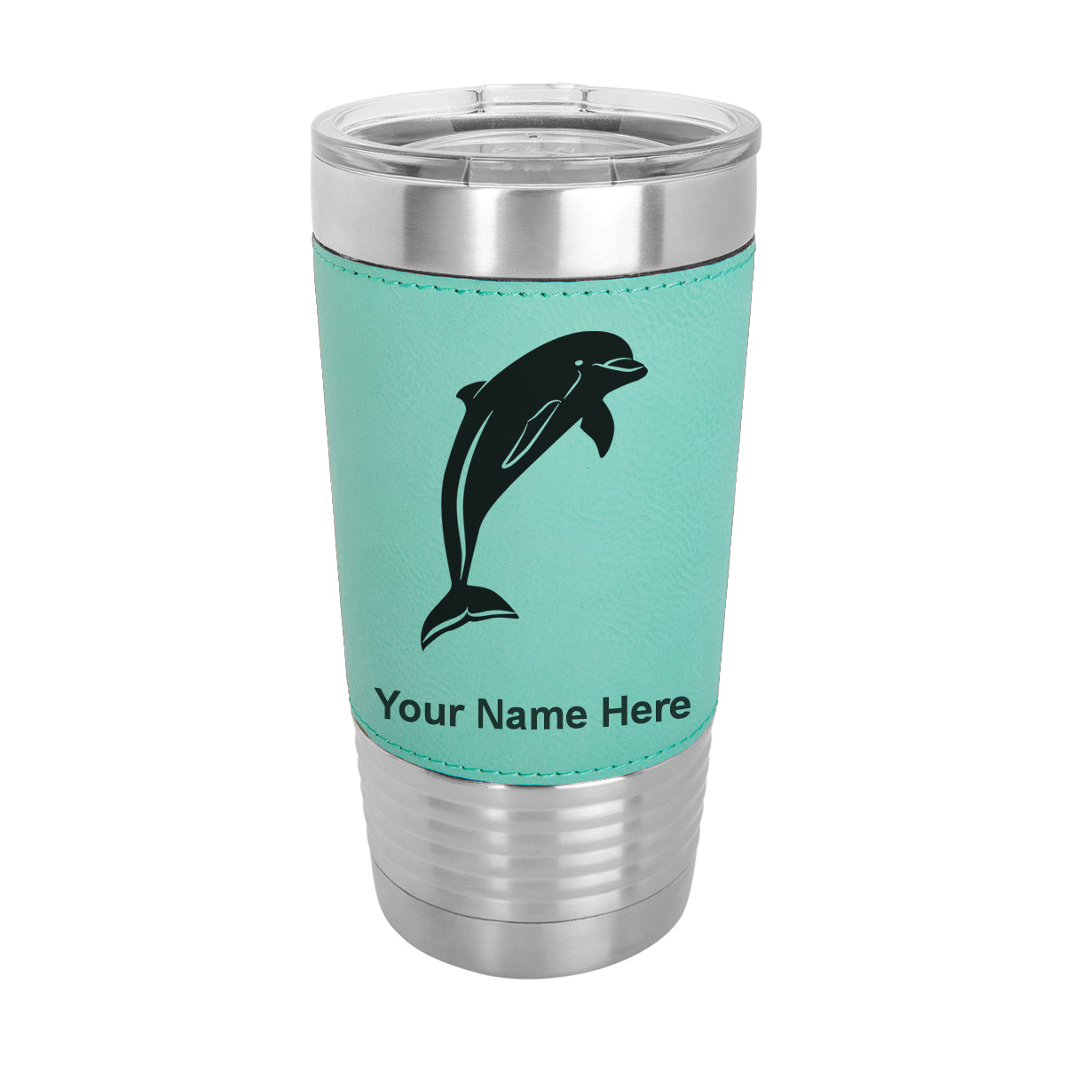 20oz Faux Leather Tumbler Mug, Dolphin, Personalized Engraving Included - LaserGram Custom Engraved Gifts