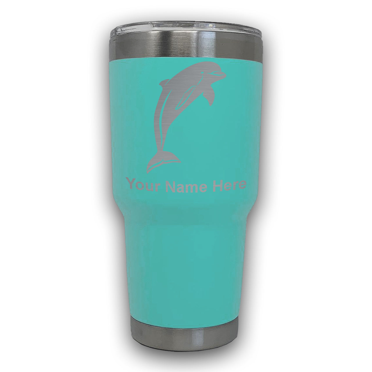 LaserGram 30oz Tumbler Mug, Dolphin, Personalized Engraving Included