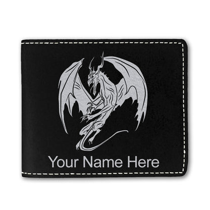 Faux Leather Bi-Fold Wallet, Dragon, Personalized Engraving Included